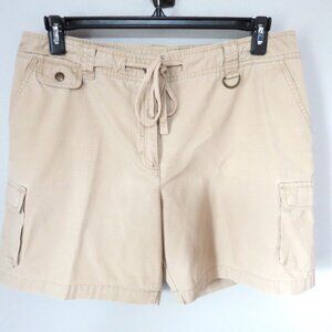 Jones New York Sport 100% Cotton Tan Drawstring Waist Cargo Shorts Sz 16